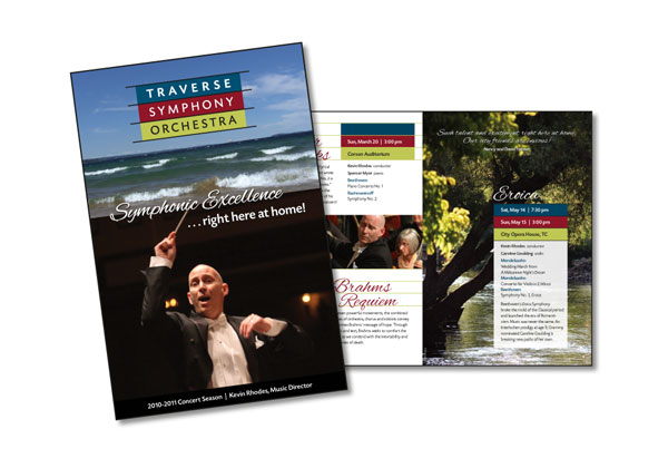 Traverse Symphony Orchestra season ticket brochure, 2010-2011 concert season, Kevin Rhodes, music director